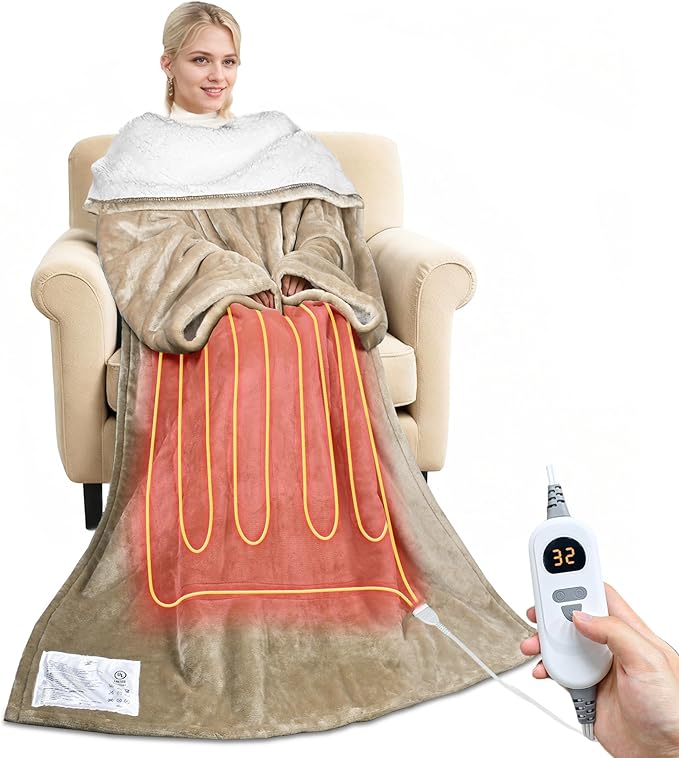 Tirrinia Heated Blanket, Wearable Electric Blanket, Sherpa Heating Blanket, Electric Throw Blanket for 5 Heating Levels, G...