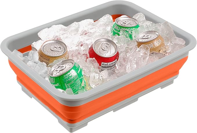 Collapsible Ice Bucket - 7.27-Liter Portable Outdoor Multi-Use Basin, Dish Tub, and Storage Basket for Camping and Tailgating by Wakeman (Orange)