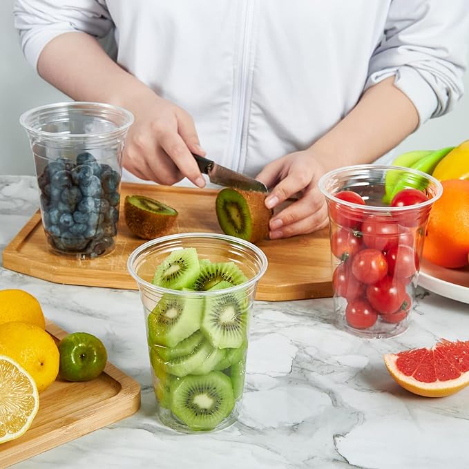 Vplus 160 Pack 20 OZ PET Clear Plastic Cups with Lids, 20 OZ Crystal Cold Disposable Drinking Plastic Cups with Flat Lids, Perfect for Ice Coffee, Smoothie, Juice