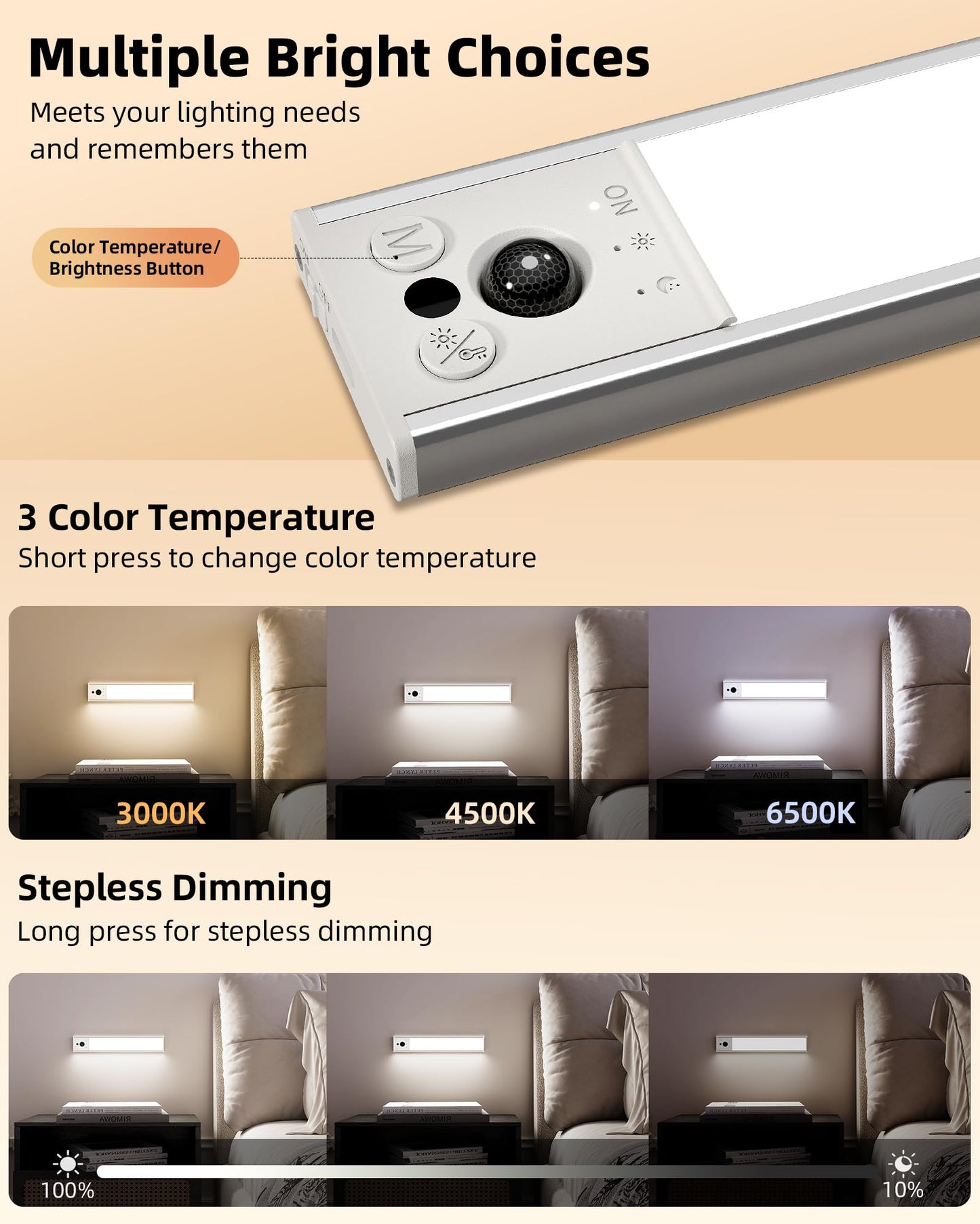 Ezvalo 14.5Inch Under Cabinet Lighting  Rechargeable Motion Sensor Light Indoor With 3 Color Temperatures  Dimmable & Magnetic Closet Lights  Wireless Under Counter Lights For Kitchen  Stairs (2 Pack)