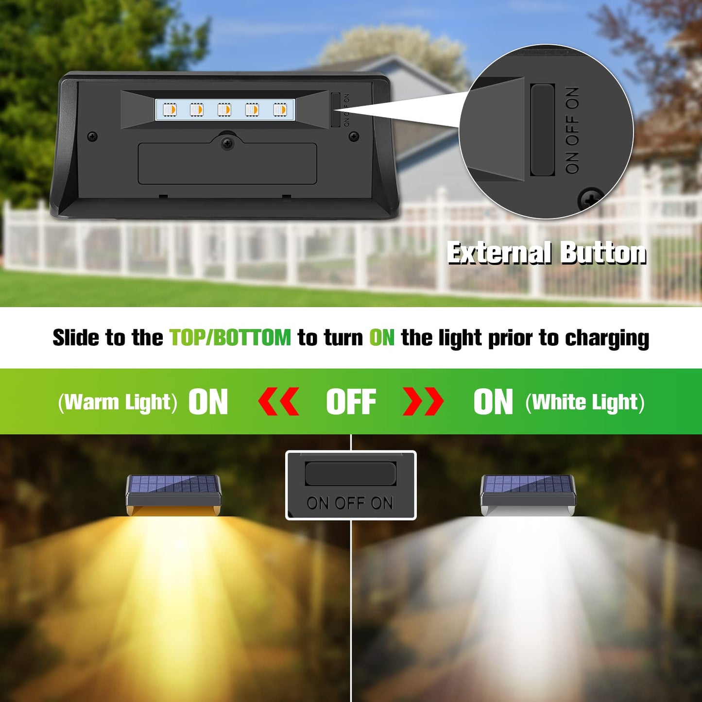 Bridika Solar Fence Lights, 8 Pack-Plus, Warm & Cool White LED, Waterproof, Model WL07 Plus, for Outdoor Use