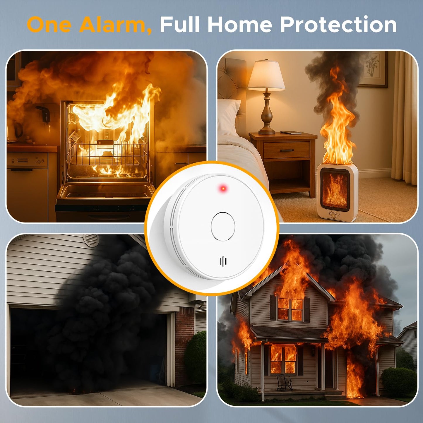 Alertlink Smoke Alarm with LED Indicator with Mute Button, Fire Alarm Smoke Detector with Built-in 10 Year Battery, Model VS02