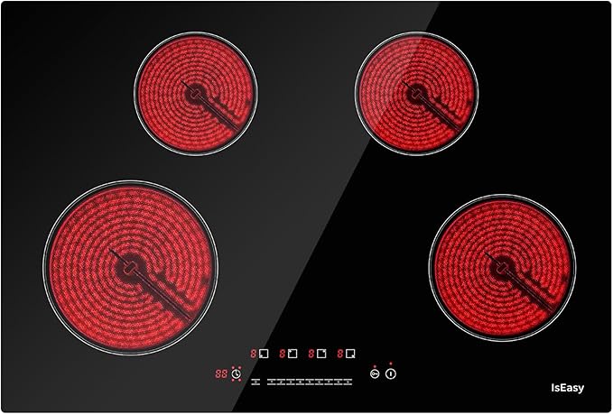 Electric Cooktop 30 inch Ceramic Stove 4 Burners 6700W Built-in Stove Top Electric Hot Plate Satin Glass cooktop in Black Touch Sensor Control/Timer/Child Safety Lock/9 Power Levelsr/220-240V