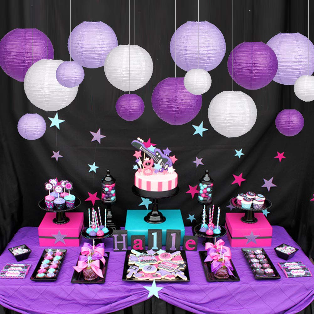 zilue Paper Lanterns 15pcs Decorative Party Supplies Purple/White Model PL100308