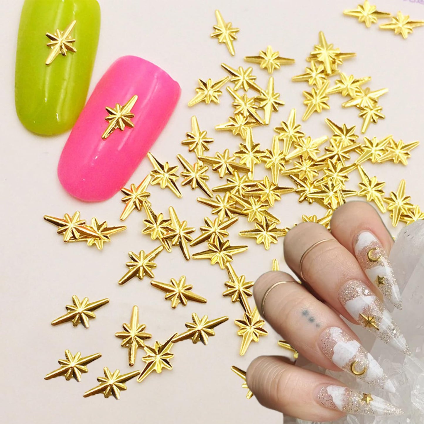 ONPRESS 1000pcs Mini Star Nail Art Rhinestones Gold Cute Cross Star Nail Charms 3D Alloy Nail Art Charms Kawaii Charms for Acryl