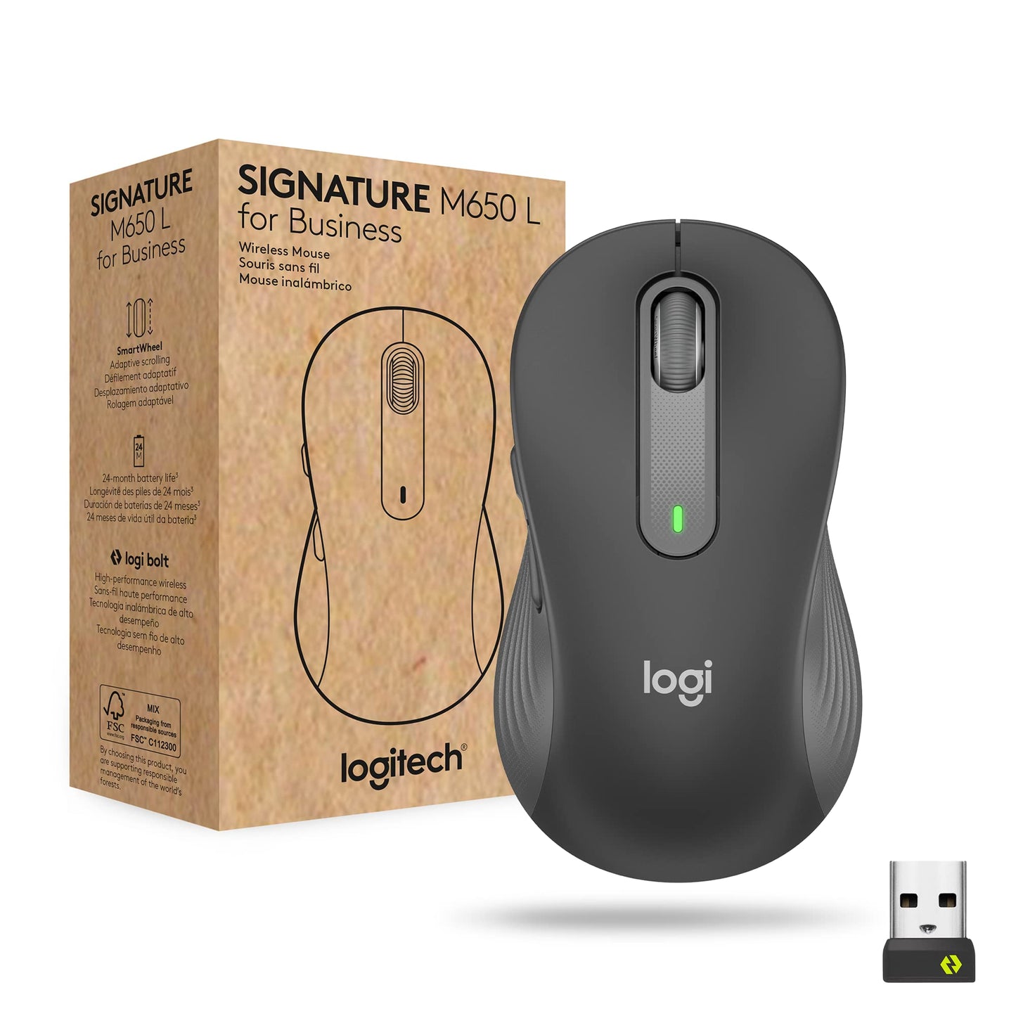 Logitech Signature M650 L For Business Wireless Mouse, For Large Sized Hands, Logi Bolt, Bluetooth, Smartwheel - Graphite