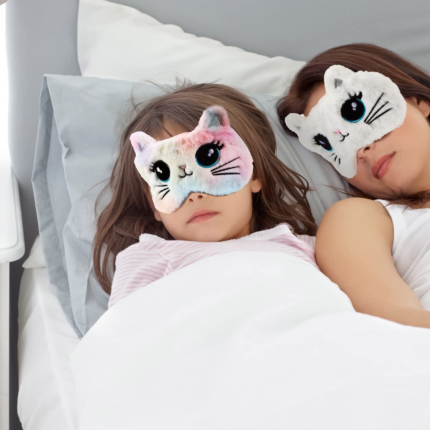 3 Pieces Sleep Mask for Kids, Girls Plush Sleeping Eye Cover Soft Eye Blindfold Cover Animal Shade for Kids(Colorful,Cat Style)