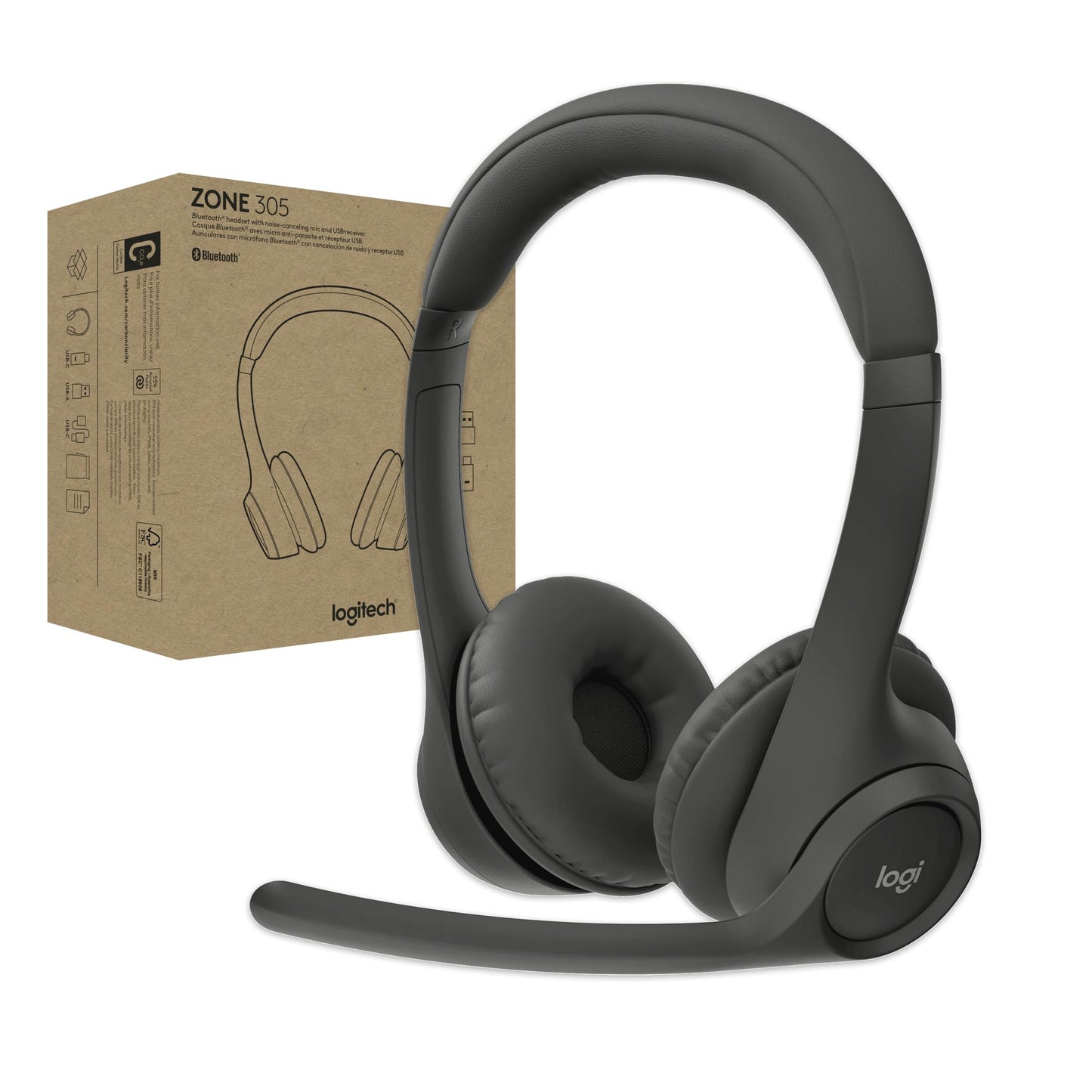 Logitech Zone 305 For Business, Wireless Bluetooth Headset With Microphone, For Google Meet, Google Voice, Zoom, Compatible With