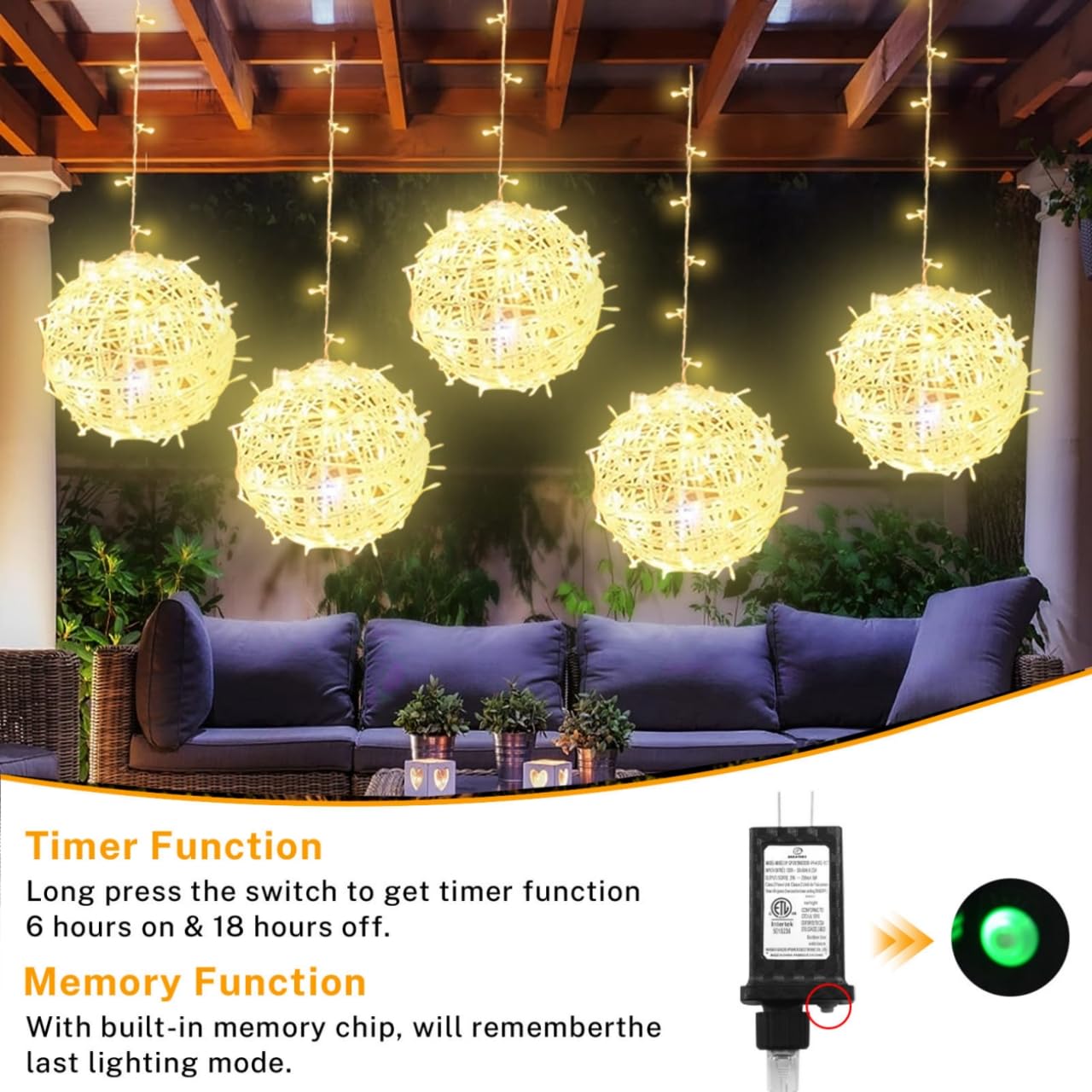 Outdoor Christmas Balls Lights 4 Pack Hanging 11.8 Led Garden Sphere Tree Lights 8 Modes Waterproof String Lights With Memory Timer Plug For Party Yard Porch Eave Patio Home Decoration-Warm White
