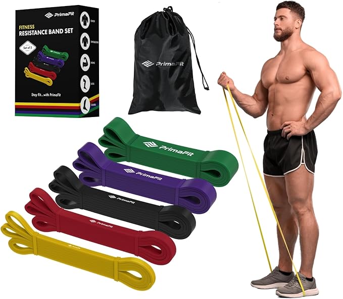 PrimaFit Resistance Bands - Workout, Gym & Pull Up Assistance Bands - Dumbbell Alternative, Stretching - For Men & Women