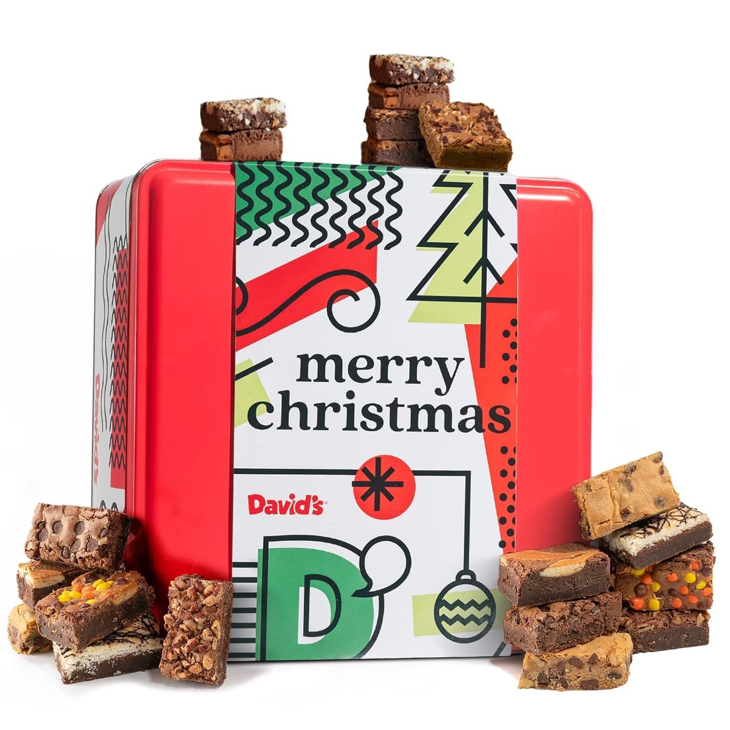 Davids Cookies Assorted Brownies in Merry Christmas Tin | Delicious Fresh Baked Gourmet Chocolate Fudge Slices Comes in Mery Ch