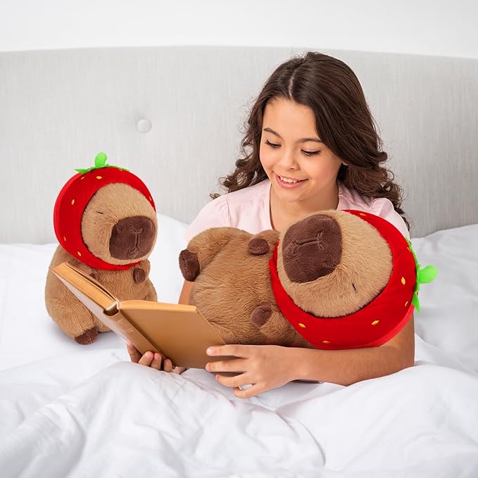 Achwishap Capybara Plush,Cute Plushies Capybara Stuffed Animal,Capybara Plush Toys,Kawaii Plush Stuffed Toy with Strawberry Hat Plushie Gift for Kids Adults Birthday(Capybara with Strawberry Hat,12”)