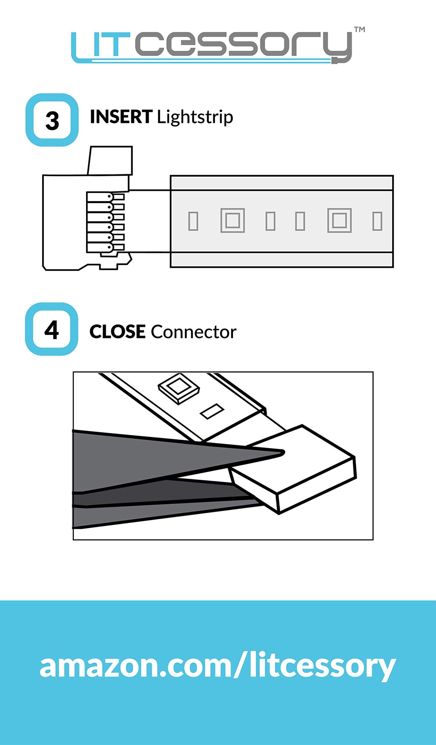 Litcessory 6-Pin To Cut-End Extension Connector For Philips Hue/Wiz Lightstrip (2In  4 Pack  White - Standard 6-Pin V3 / Wiz Lightstrip)