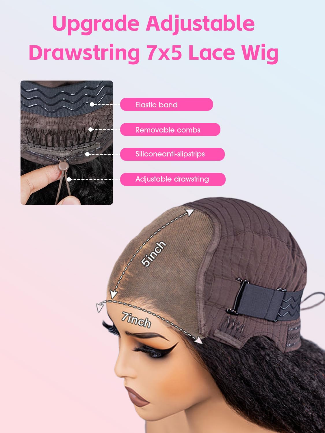 Curlyme Glueless Wigs Human Hair Pre Plucked Pre Cut Pre Bleached 7x5 Water Wave Lace Front Wigs Upgraded Drawstring Wear and Go