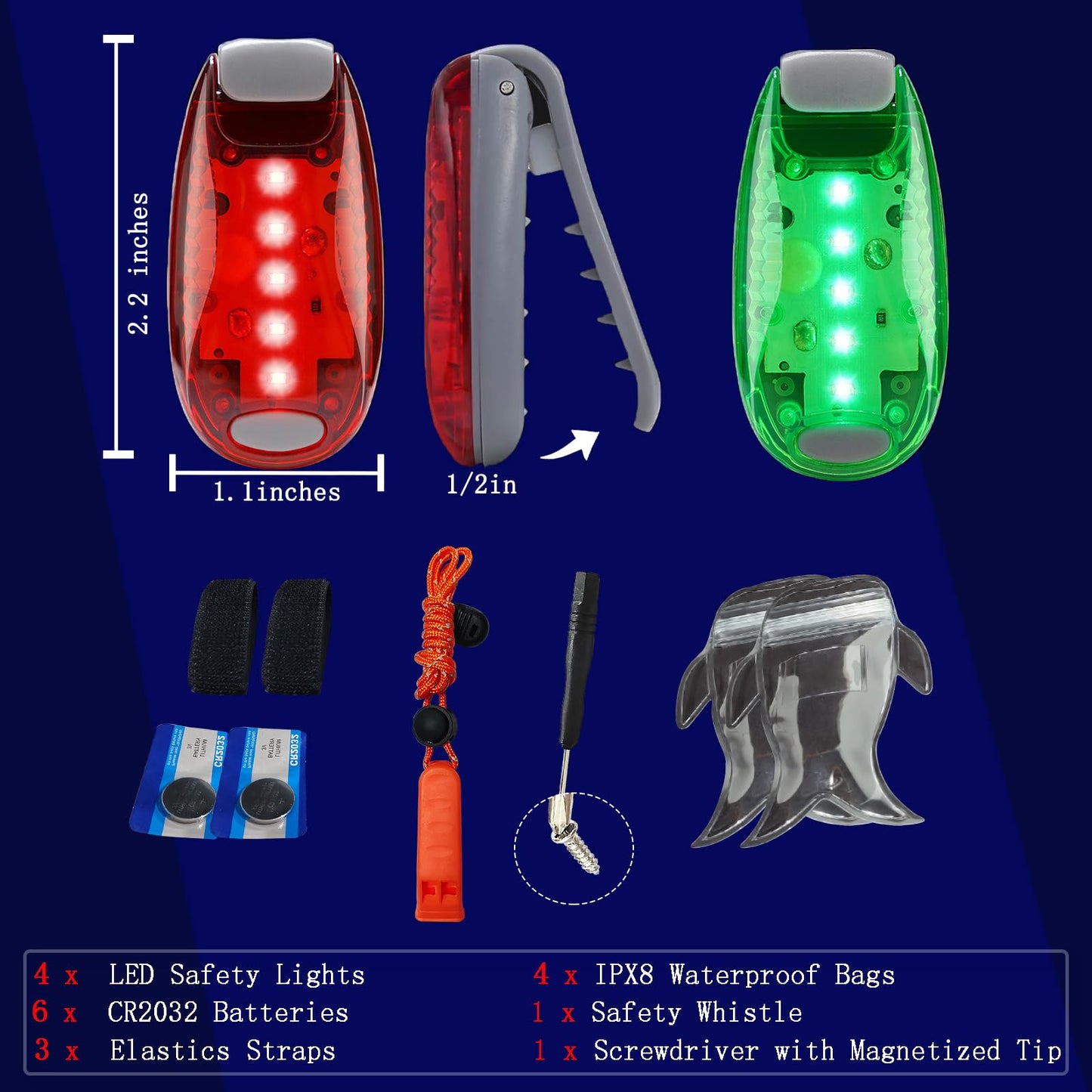 Amzonly 4-Pack Kayak Lights, IPX8 Waterproof, Battery Operated, Clip-On, Green/Red, Model A212-LED-2, Ideal for Night Kayaking