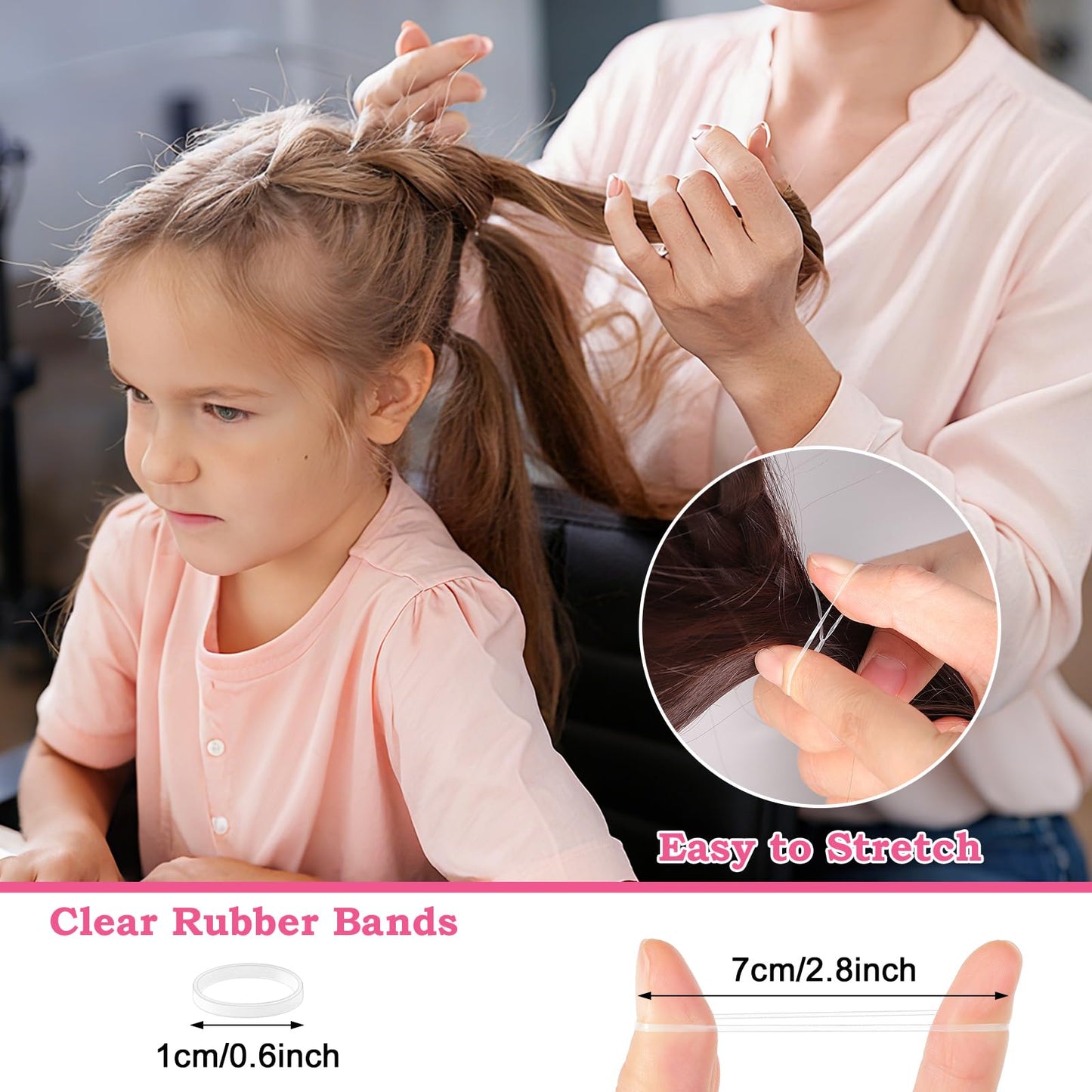 Clear Rubber Bands with 7 Hair Styling Tools, 1500 Pcs Elastic Ties Small Rubber Bands Baby Toddler Hair Ties for Girls Christma