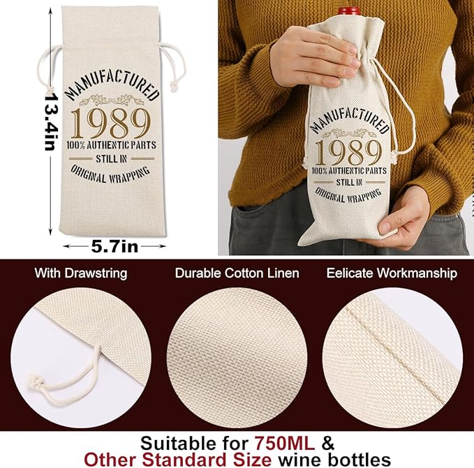 35th Birthday Decorations for Women,Vintage 35th Birthday Gifts for Women, 35 Year Old Gift Ideas for Mom Wife Him Her Friends, Happy 1989 35th Birthday Anniversary Wine Bag?Wine Gifts Wine Gift Bag
