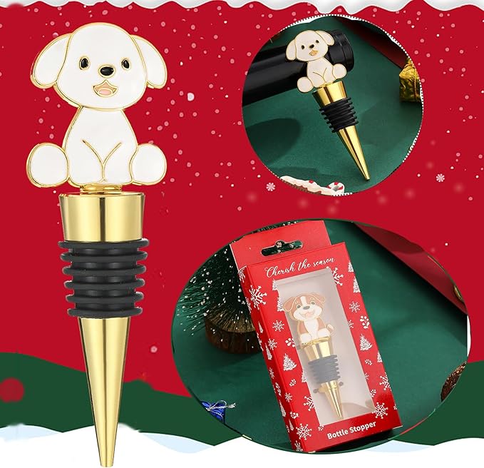 Christmas Wine Bottle Stopper,4 Pieces Christmas Dog Rabbit Fox Decorative Xmas Wine Bottle Stopper,Metal Reusable Christmas Bottle Stoppers for Wine, Champagne and Beer Collection (Animal)