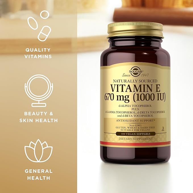 Solgar Vitamin E 670 mg (1000 IU) - 100 Vegan Softgels - Natural Antioxidant - Non-GMO, Gluten Free - 100 Servings