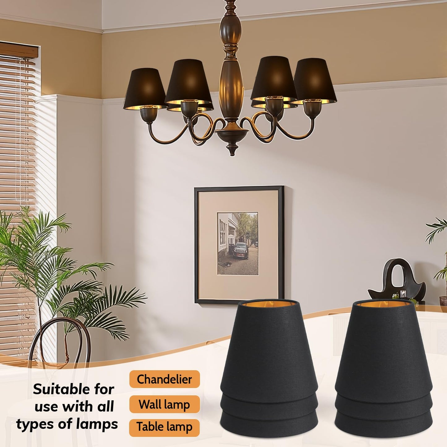 Ruiever 6pack Small Lampshades Clip On Bulb Fabric Lamp shade Bottom 5.9''x Top 3.54''xH 5.12'' for Chandeliers Wall Ceiling Table and Floor Lamps Eyes Protected Lampshades (Black)