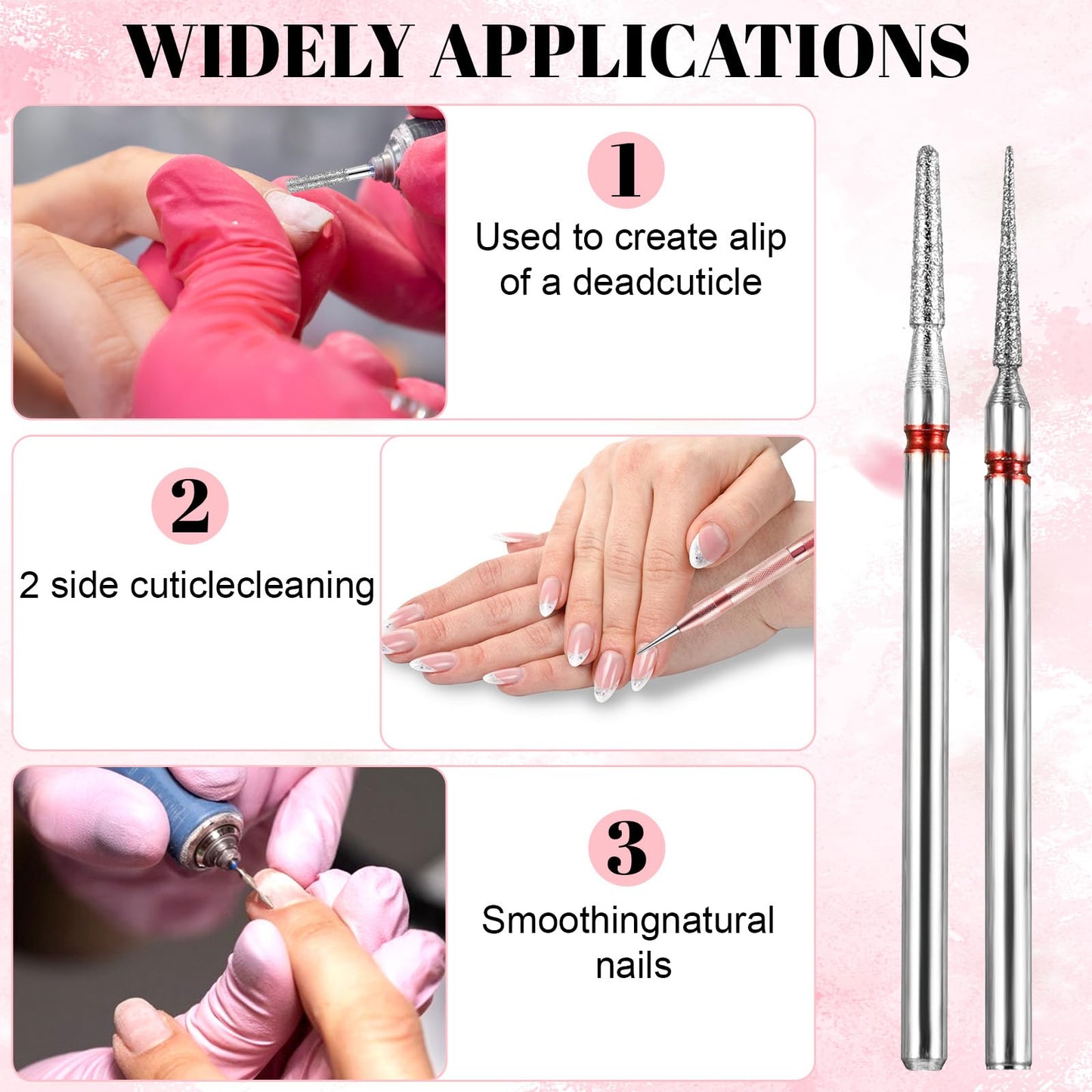TIESOME 30pcs Diamond Nail Drill Bit Set, 3/32    Professional Stainless Steel & Emery Cuticle Remover for Dead Skin Manicure Pe