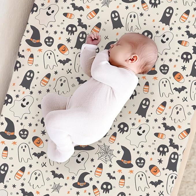 Funny Halloween Skull Bats Witch Hats Stars Pattern Baby Changing Pad Cover, Unisex Fall Winter Holiday Nursery Diaper Changing Table Pad Mat Sheet for Boys Girls-16x32