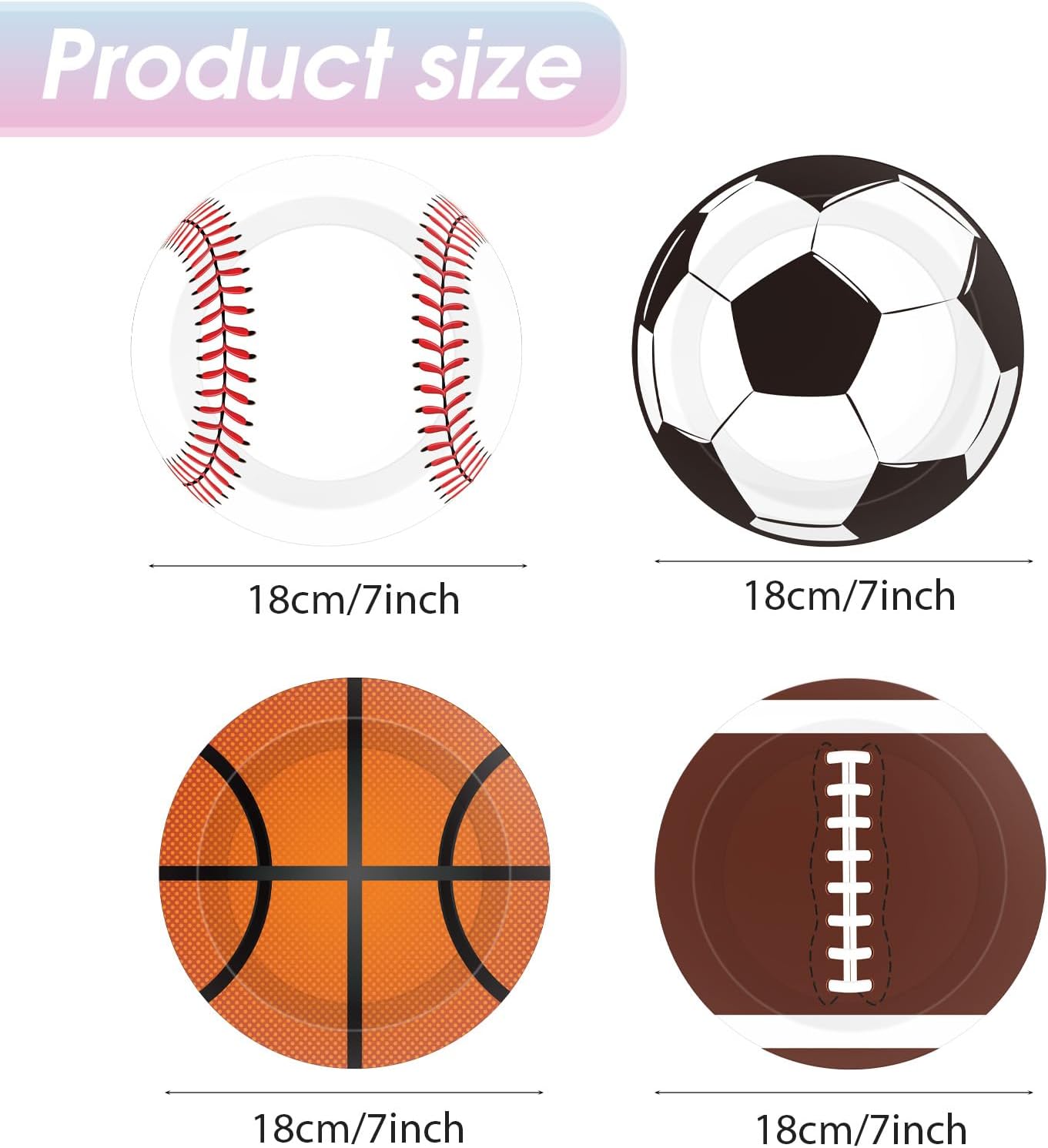 Sports Themed Party Decorations,40Pcs Sports Party Plates,7Inch - Baseball Football Soccer Basketball Round Paper Plate Sets,for Sports Themed Celebrations,Game day,Birthday Decorations for Boys