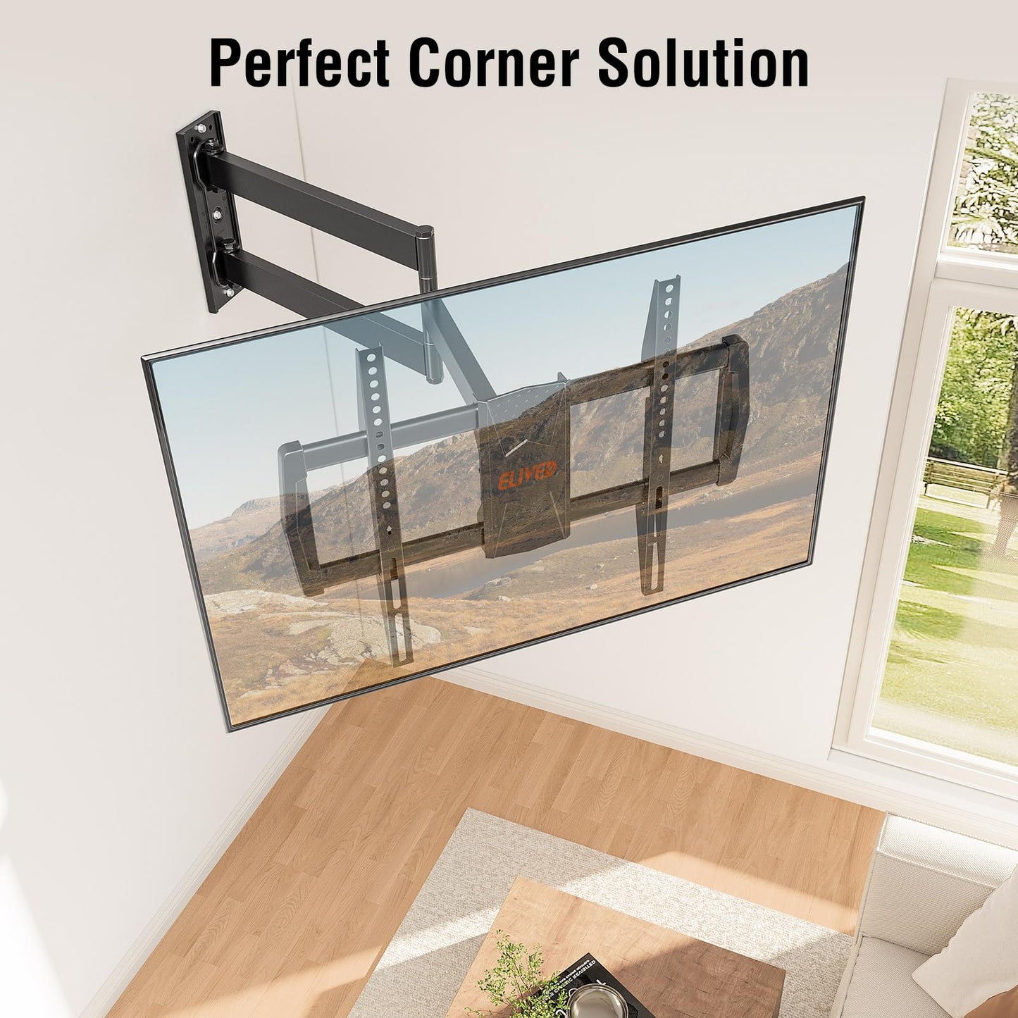 ELIVED Long Arm TV Mount for Most 42-75 Inch TVs, 32" Long Extension Arm Corner TV Wall Mount, Articulating Wall Mount tv Bracket Swivel and Tilt, Holds up to 99 lbs. Max VESA 600x400mm, YD1036