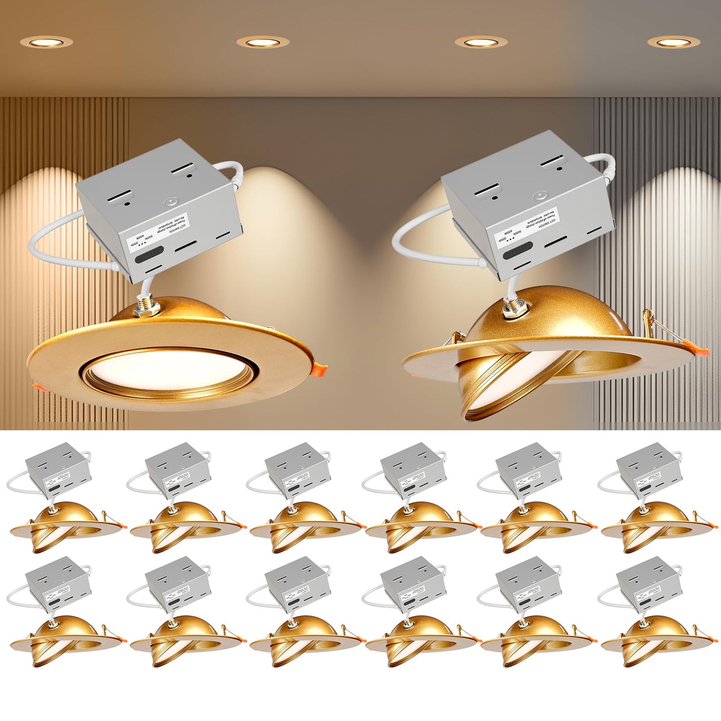 Lightdot 12 Pack Led Recessed Lighting, 4 Dimmable 3000K/4000K/5000K, Metal Downlight, 9W 1000Lm