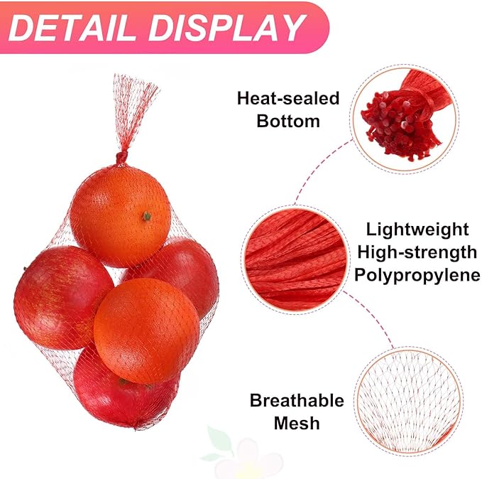 uxcell 100PCS Reusable Mesh Produce Bags, 13.8 Inches Egg Hatching Bags Washable Breathable Fruit Net Stretchable Mesh Netting Storage for Seafood Vegetable Onion Grocery Shopping, Red