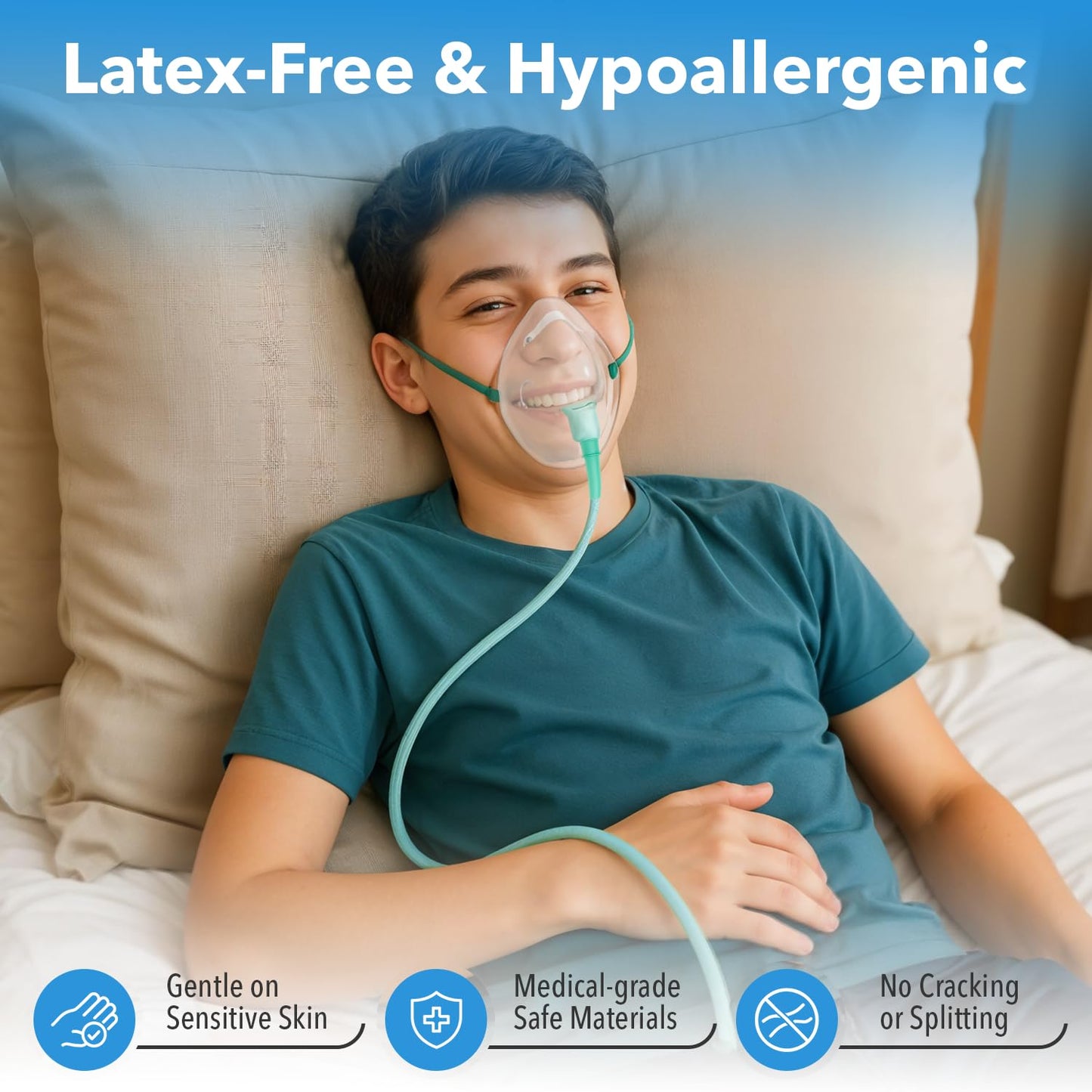 Oxygen Tubing 50 Ft Non Kinking High Flow — Medical Grade Universal Oxygen Hoses for Home Use, Compatible w/Standard Oxygen Therapy Devices and Connectors, O2 Tubing for Oxygen Concentrator (2 Pack)