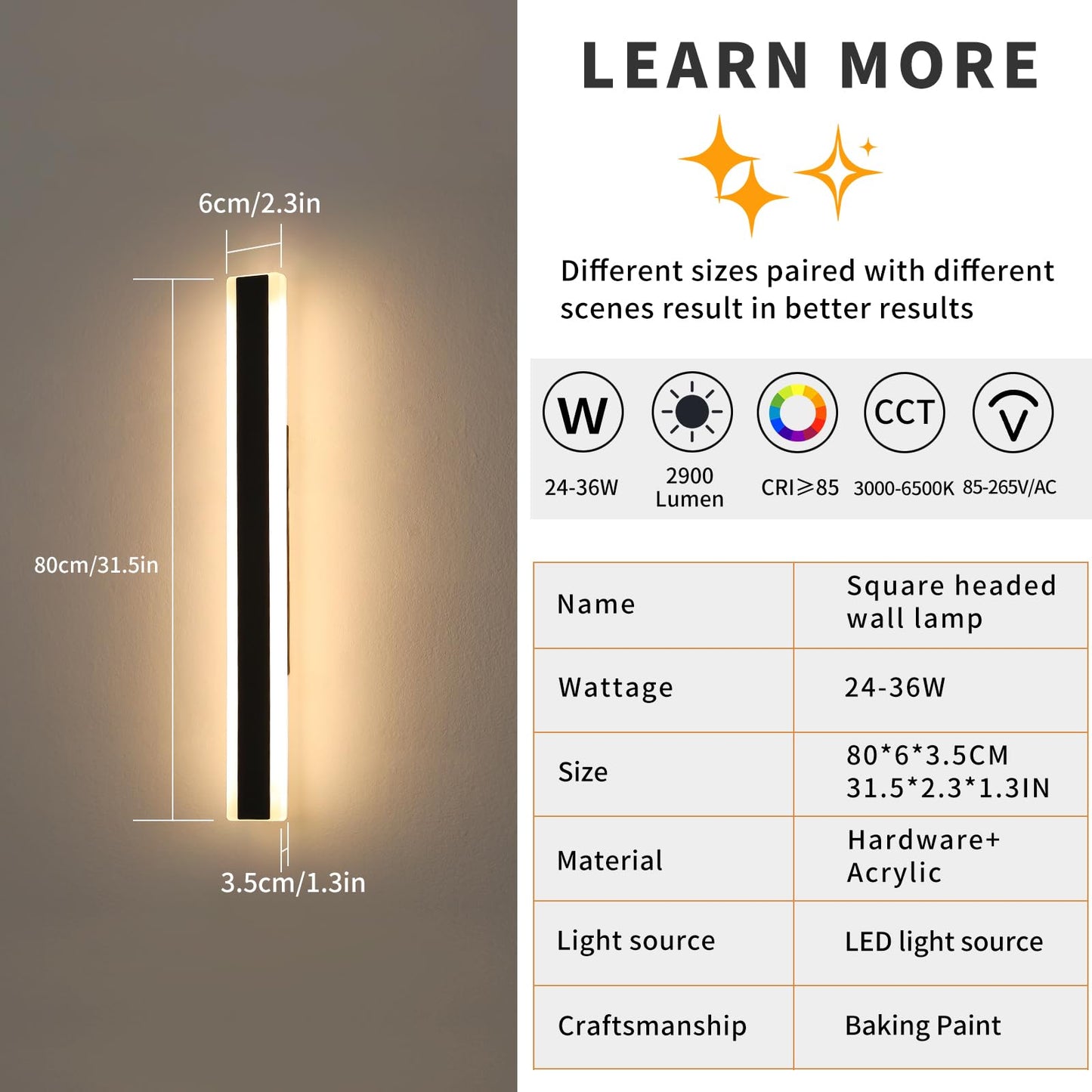 Mikeru 2Pack 31.4Inch Outdoor Wall Light Fixtures  10%-100% Dimmable Outdoor Wall Lights Exterior Front Porch Light 3000-6000K Wall Mounted Led Lighting For Basement  Shop Garage Lighting