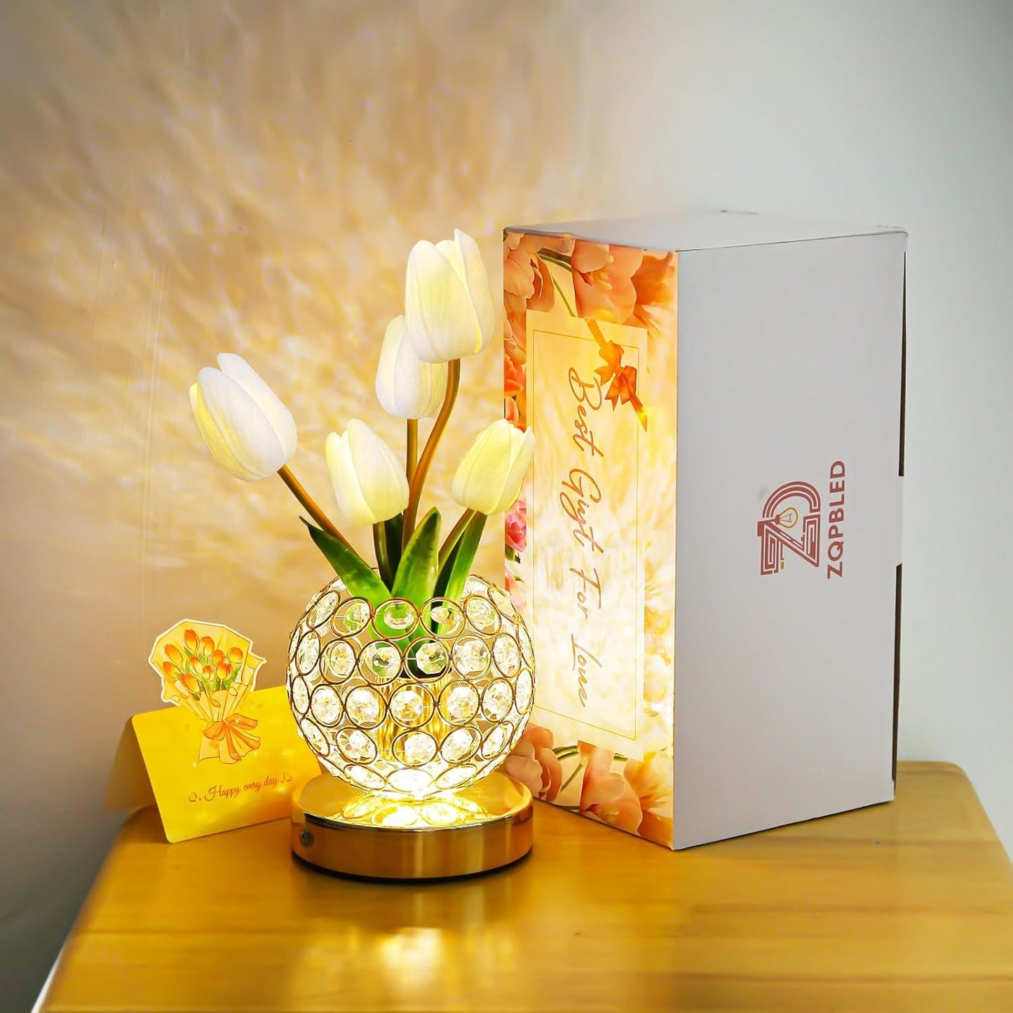Zqpbled Birthday Gifts For Women/Mom Table Lamp  3 Color Crystal Flower Bedside Lamps Infinitely Dimming With Usb Charge Small Night Light Nightstand Touch Lamp For Bedroom (A-White)