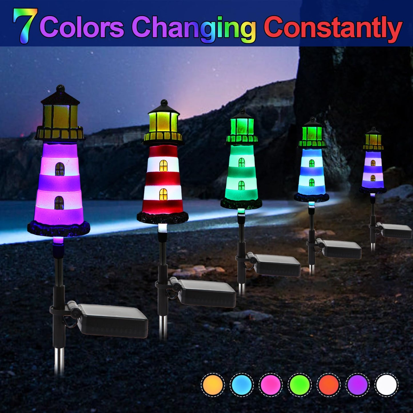 BEIDOULU Solar Powered Waterproof Garden Lights 4 Pack – Lighthouse Design for Outdoor Garden Lighting, Backyard Decorations & DIY Backyard Patio, Must-Have for Patio Lovers
