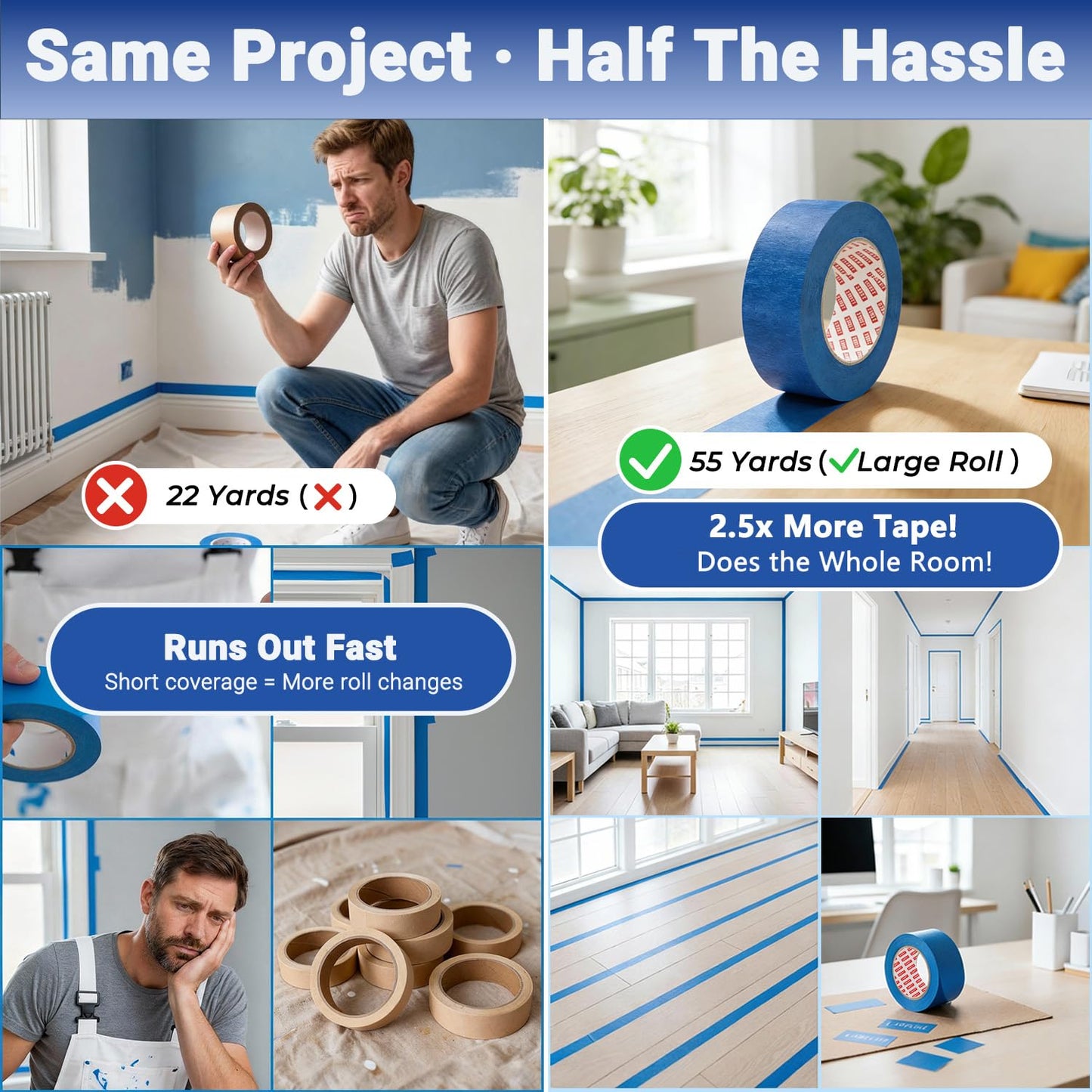 SWRT Blue Painters Tape 1 Inch Wide, 4 Rolls x 55 Yards (220 Yards Total) – Clean Removal Painters Tape for Sharp Paint Lines, Multi-Surface Masking Tape for Walls, Trim & Home Painting Projects