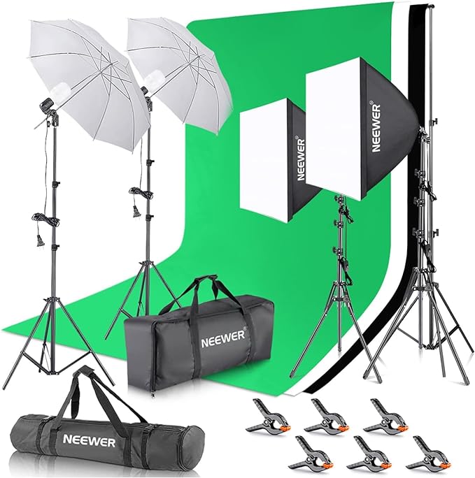 NEEWER Photography Lighting kit with Backdrops, 8.5x10ft Backdrop Stands, UL Certified 5700K 800W Equivalent 24W LED Umbre...