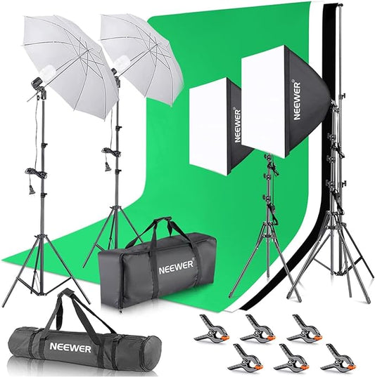NEEWER Photography Lighting kit with Backdrops, 8.5x10ft Backdrop Stands, UL Certified 5700K 800W Equivalent 24W LED Umbre...