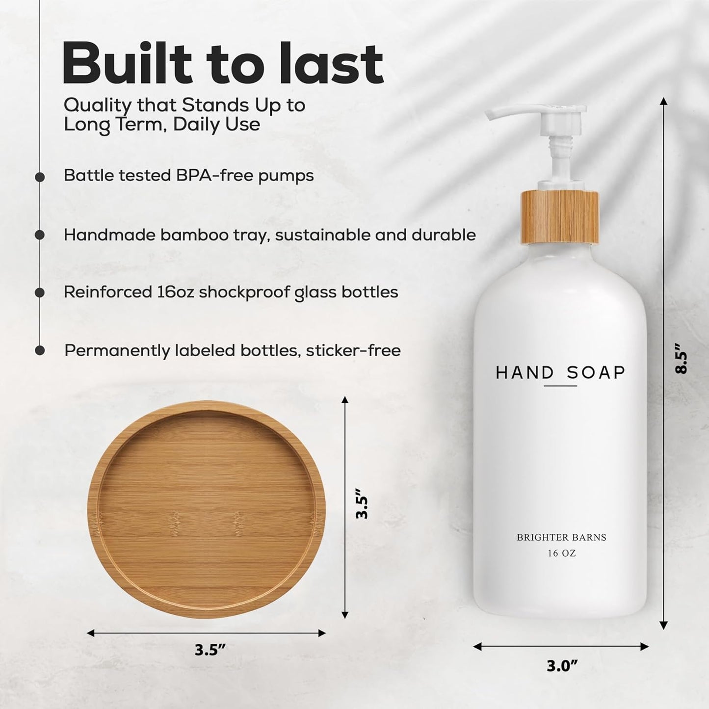 White Glass Hand Soap Dispenser Bathroom Set by Brighter Barns - Liquid Hand Soap Dispenser for Kitchen Sink - Boho Bathroom Pump Bottle Set - Minimalist Home Decor for Vacation Rental, Gifts (White)