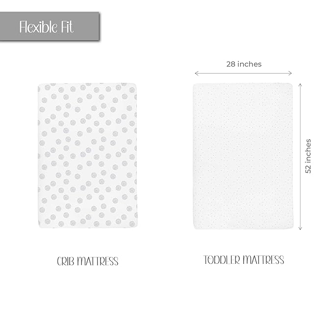 Ely’s & Co. Crib Sheets, Baby Boy/Girl Fitted Crib Mattress Sheet Set, 2 Pack, 100% Jersey Knit Cotton, Infant and Toddler Nursery Bedding, Grey Dottie Print, 28” x 52”