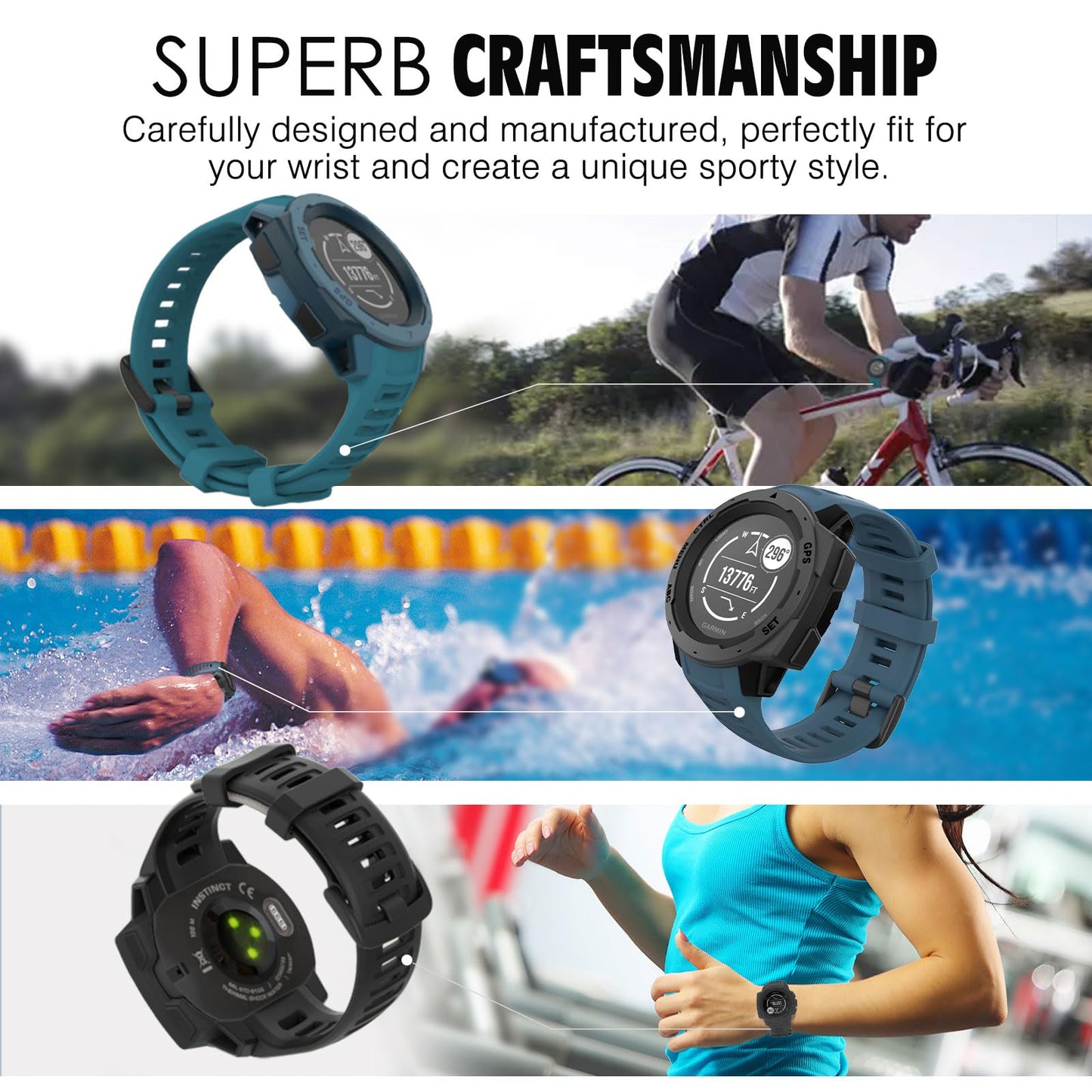 Moko Strap Compatible With Garmin Instinct/Instinct Solar/Tactical/Instinct 2 Gps Smartwatch, 22Mm Soft Silicone Sport Replaceme
