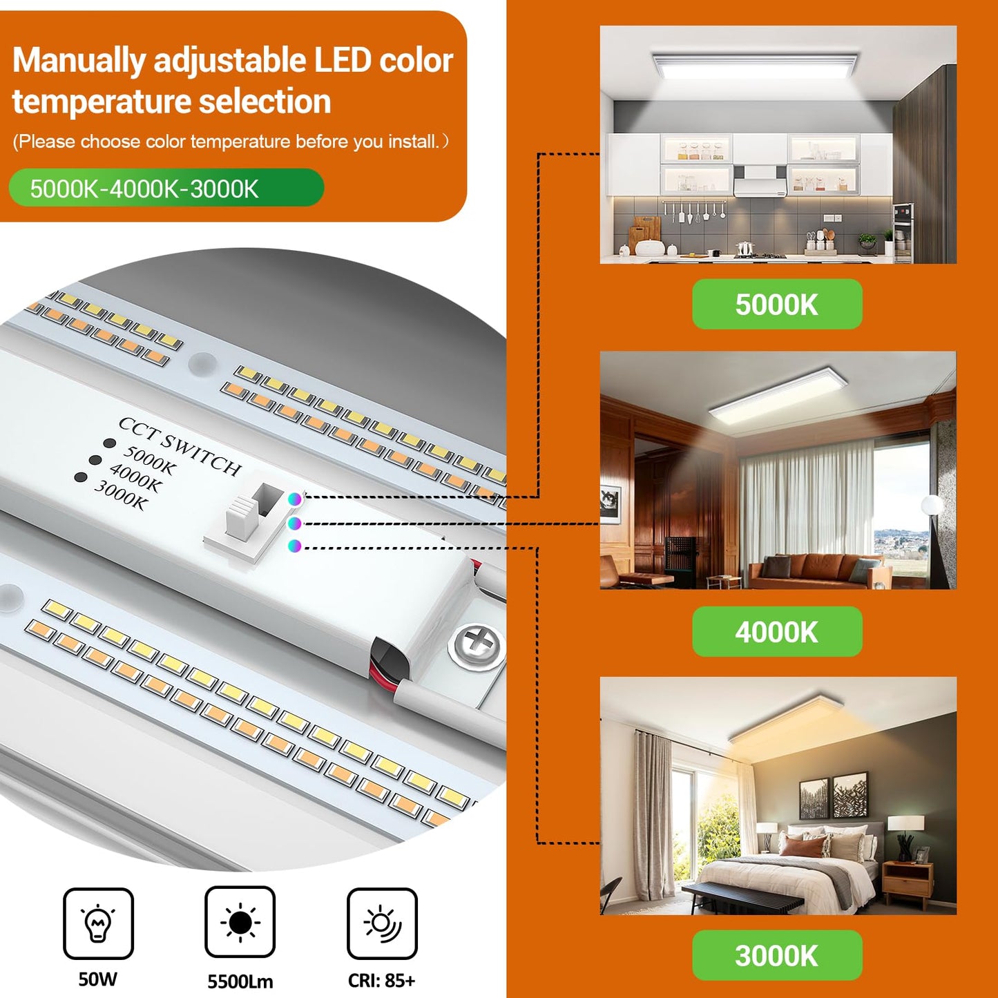 Faithsail Dimmable 4Ft Led Wraparound Light  Selectable 3 Color Temperature 3000K/4000K/5000K Cct 50W 5500Lm 4 Foot Kitchen Led Light Fixture  Flush Mount 48 Inch Ceiling Lighting Fixture  4 Pack