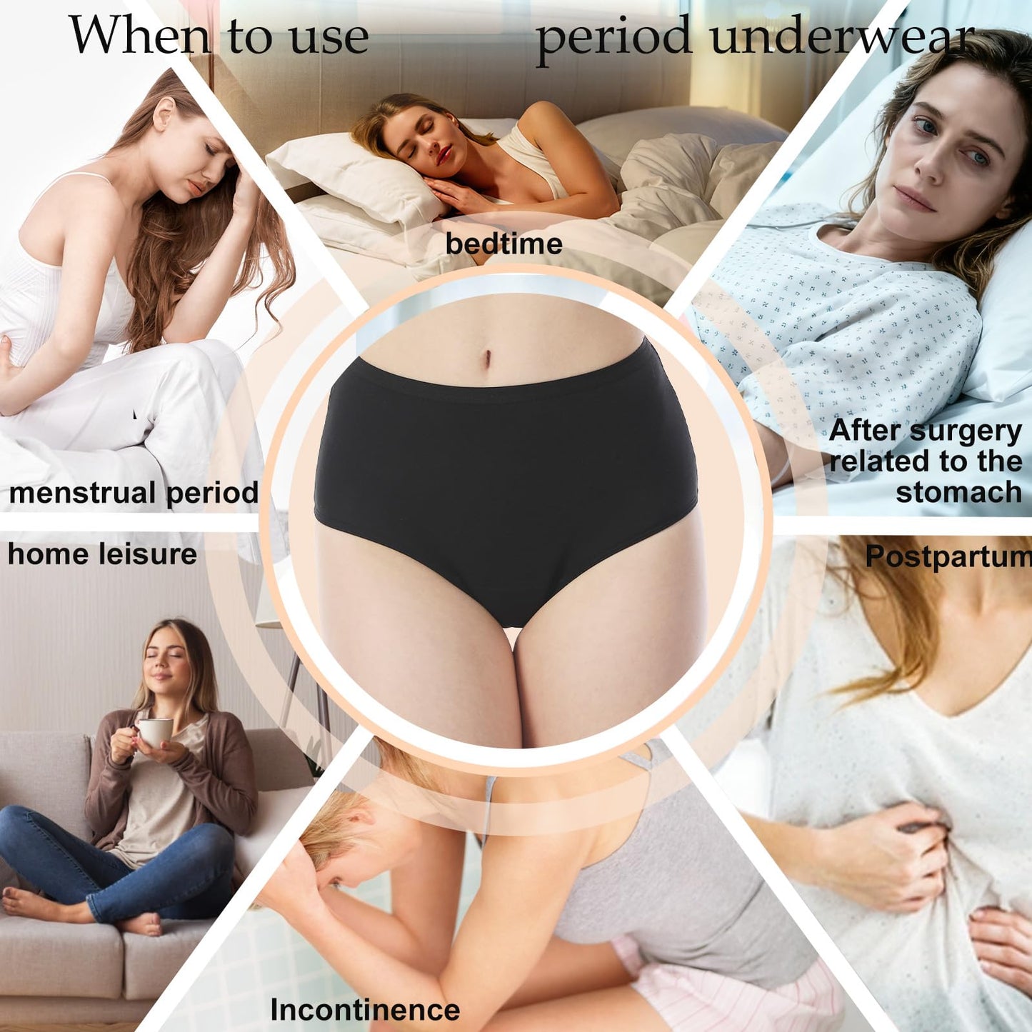 Tawyisi Incontinence Underwear for Women,6 Layer High Absorbency Leak Proof Period Underwear,High Waist Ladies Washable Incontinence Briefs, Postpartum, Bladder Control,3-Pack XL