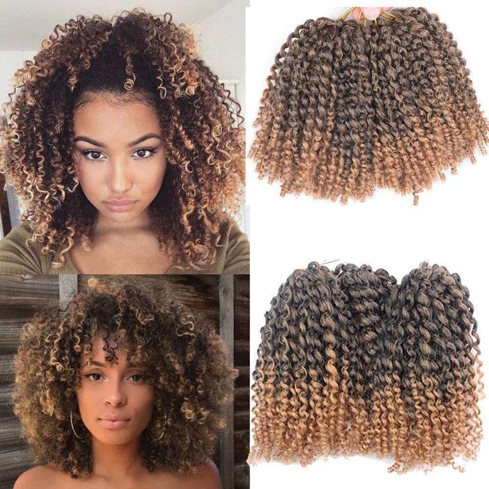 Sharopul Kinky Curl Ombre Color 3little pcs/pack 8Inch 60roots 110gram Afro Kinky Twist Hair Crochet Braids Synthetic Crochet Ha