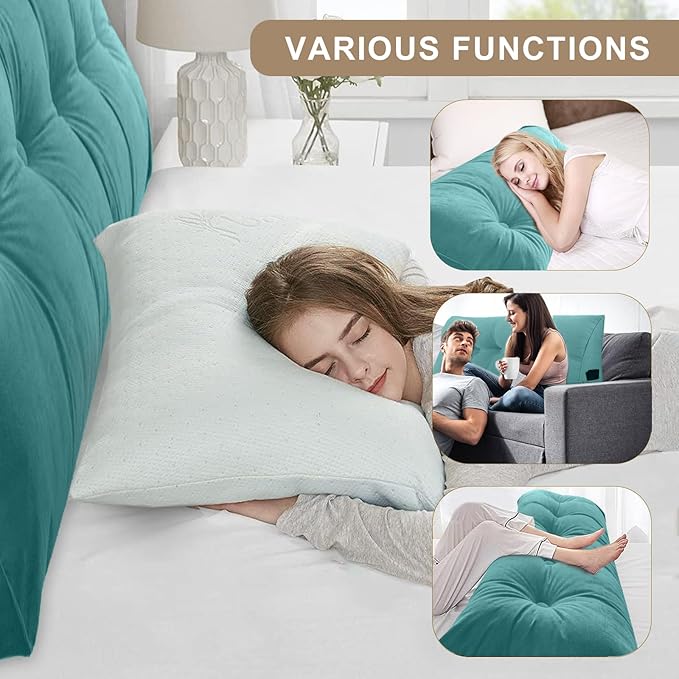 Large Triangular Headboard Pillows Long Backrest Positioning Support Bolster Cushion for Daybed Fluffy Quality Plush Body Wedge Pillow with Removable Cover(Light Blue-Twin/Twin XL-39x8x20 in)