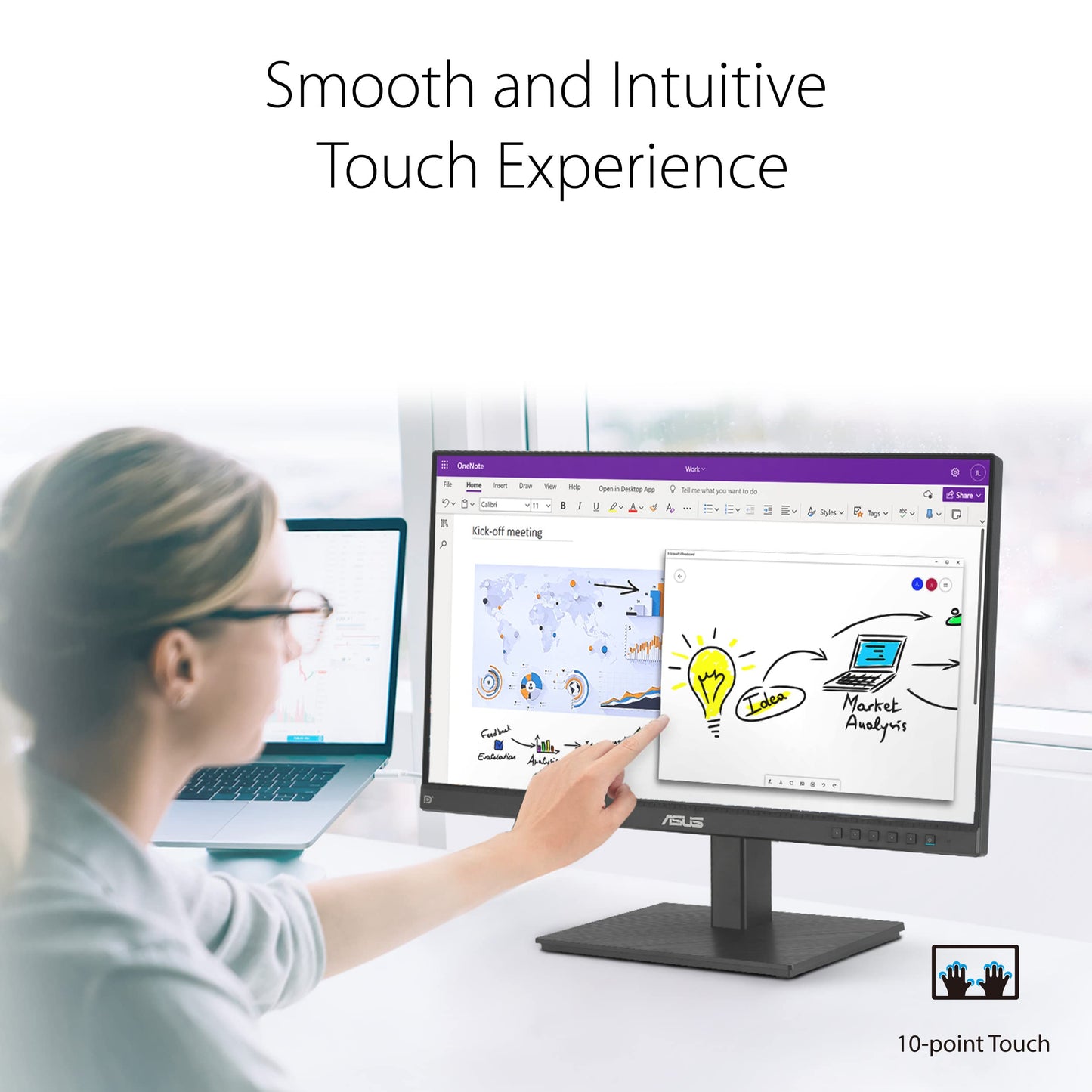 Asus 24 1080P Multi-Touch Monitor (Be24Ecsbt) - Full Hd, Ips, 10-Point Touch, Ips, Eye Care, Usb-C With Power Delivery, Hdmi, Di