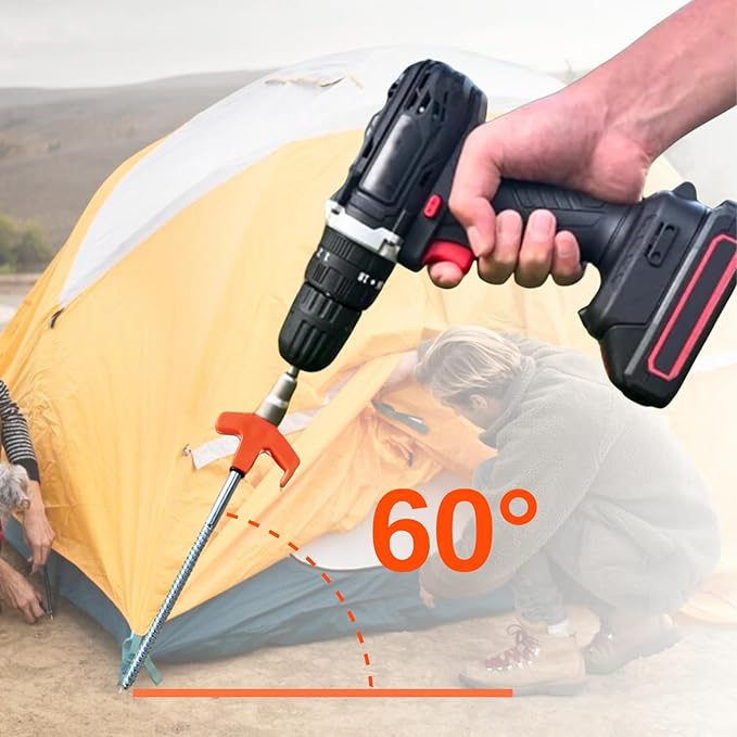 8" Screw in Tent Stakes - Ground Anchors Screw in, Screw in Tent Stakes Heavy Duty, Tent Pegs Camping Stakes, Metal Threaded Tent Spikes, Screw Tent Stakes with Hex Sleeves (8Pcs Black)