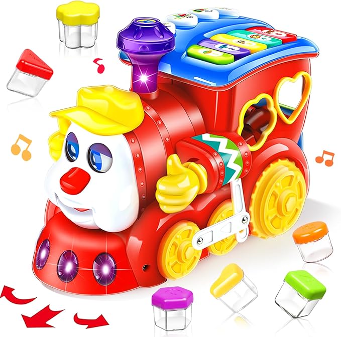 Baby Toys for 1 Year Old Boy Girl Gift Musical Train Baby Toys 6-12 12-18 Months,Early Educational Learning Montessori Kids Toys with Blocks/Light Toddler Christmas Birthday Gifts for 1 2 3 Year Old