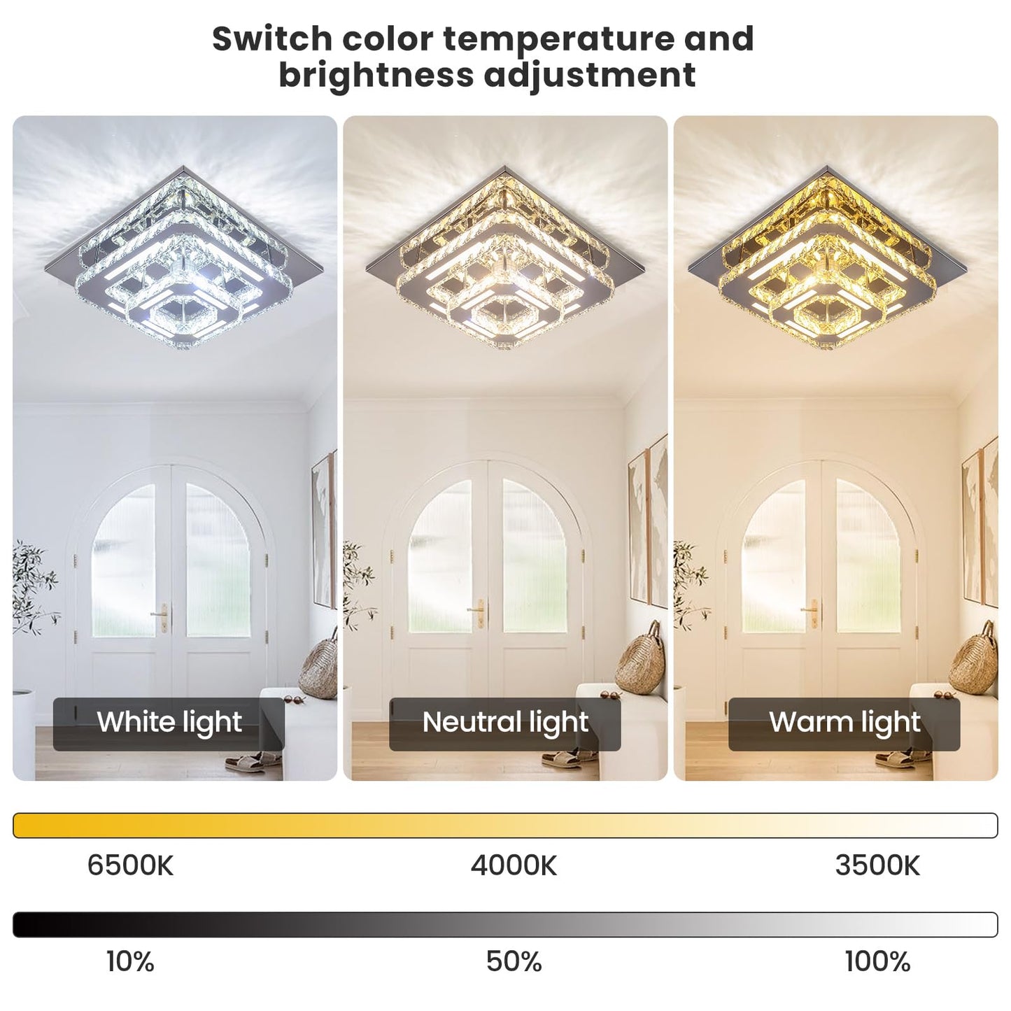 Cxgleaming Modern Crystal Chandelier - 12 Flush Mount Ceiling Light Fixture With Remote Control - Dimmable Led Chandelier For Bedrooms Living Rooms Closet Hallways Bathroom