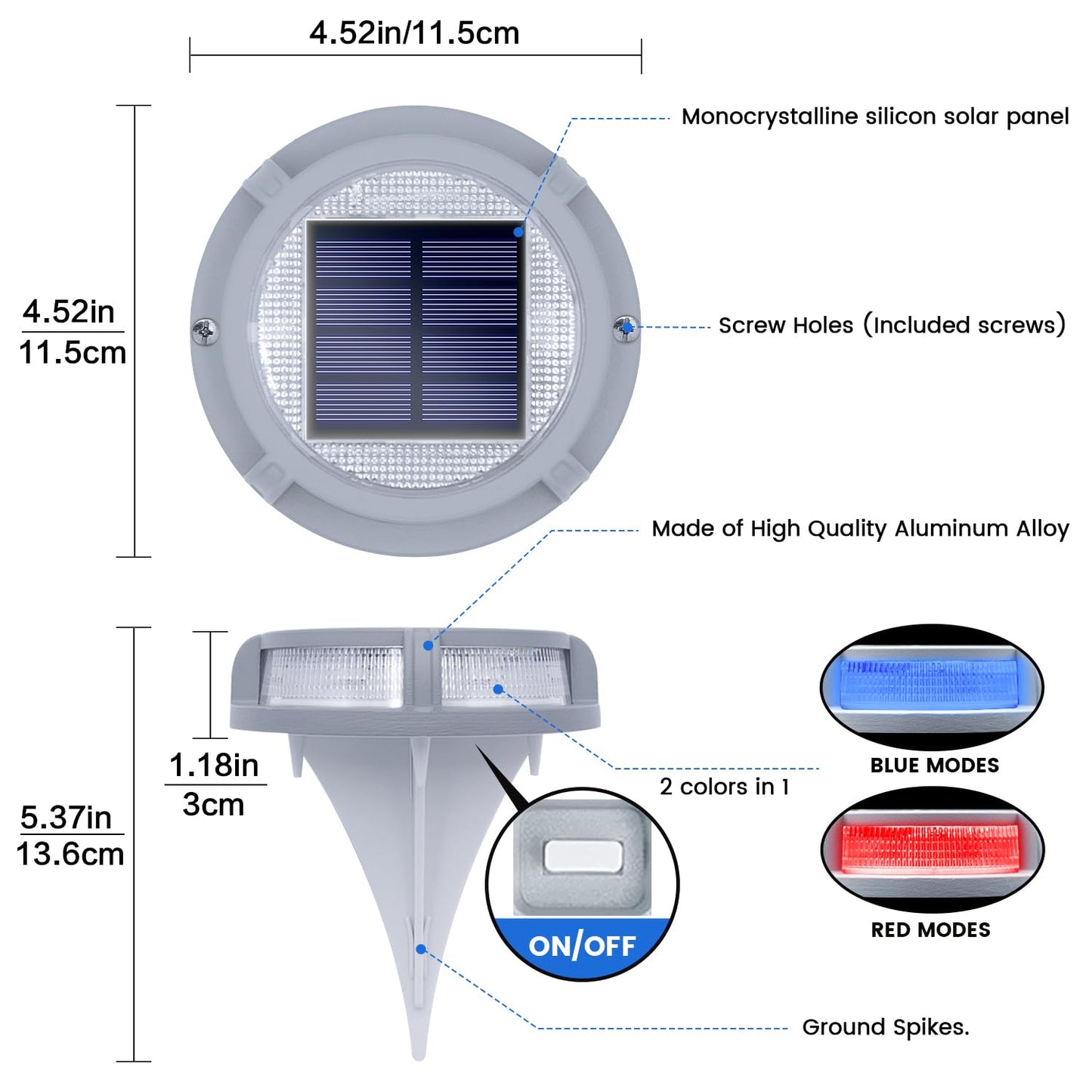 SIEDiNLAR Solar Deck Lights Outdoor 16 LEDs Waterproof Driveway Markers 4 Pack Blue/Red Model SD008-BR