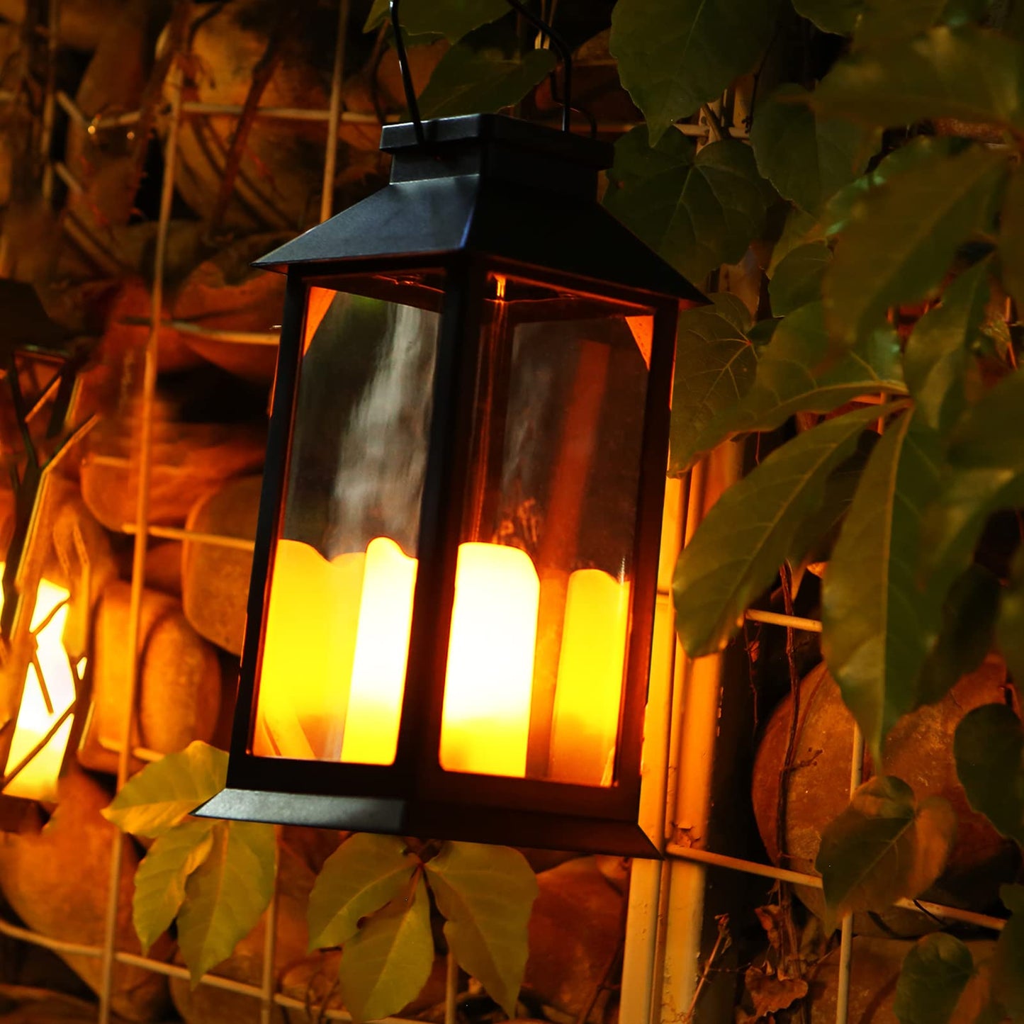 Tomshine Solar Lanterns 2 Pack, 11.8 Led Flameless Candle Lights, Outdoor Hanging, Black